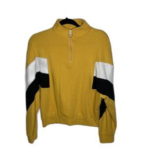 PINK Victoria Secrets Womens Long Sleeve Crew Neck 1/4 Zip Yellow Black Jacket S